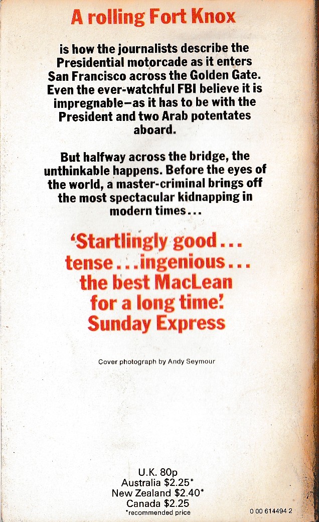 Alistair MacLean  THE GOLDEN GATE magnified rear book cover image