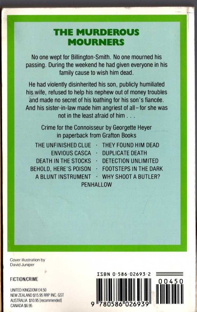 Georgette Heyer  THE UNFINISHED CLUE magnified rear book cover image