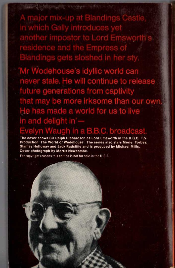 P.G. Wodehouse  GALAHAD AT BLANDINGS (Sir Raplph Richardson) magnified rear book cover image