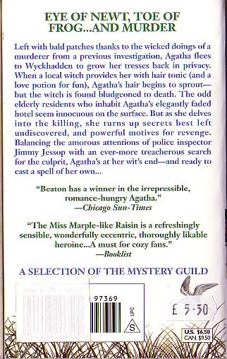 M.C. Beaton  AGATHA RAISIN AND THE WITCH OF WYCKHADDEN magnified rear book cover image