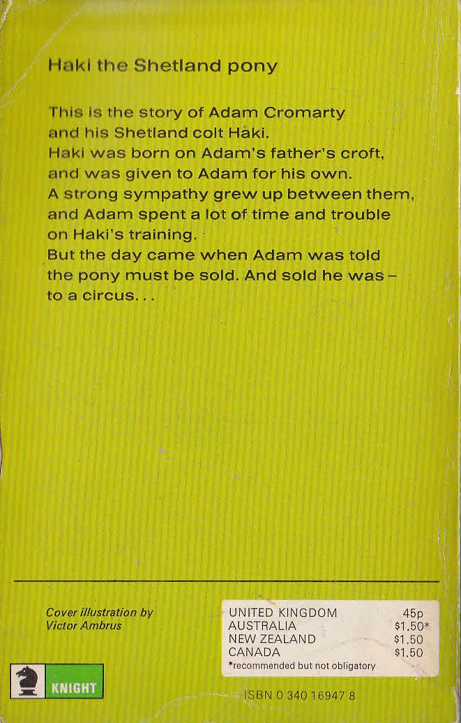 Kathleen Fidler  HAKI THE SHETLAND PONY magnified rear book cover image