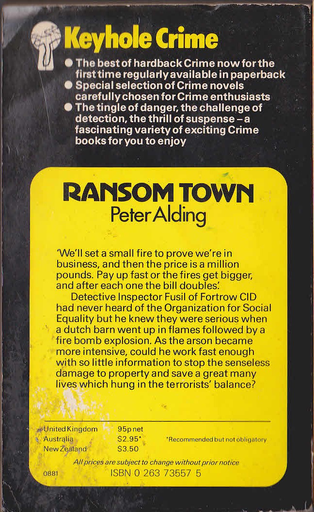 Peter Alding  RANSOM TOWN magnified rear book cover image