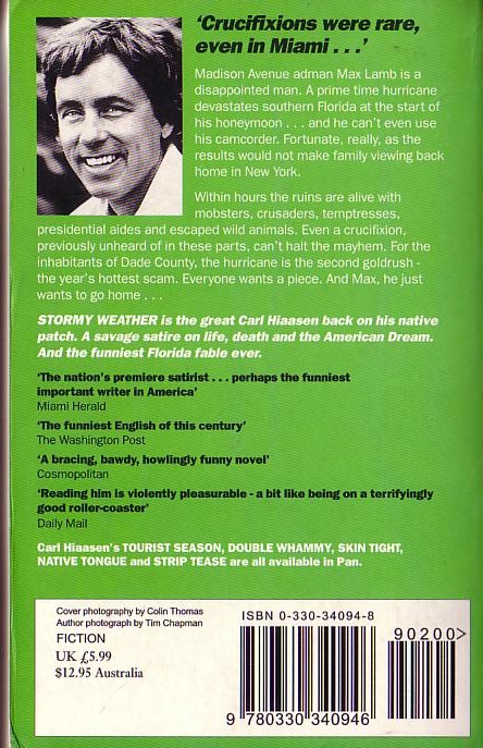 Carl Hiaasen  STORMY WEATHER magnified rear book cover image