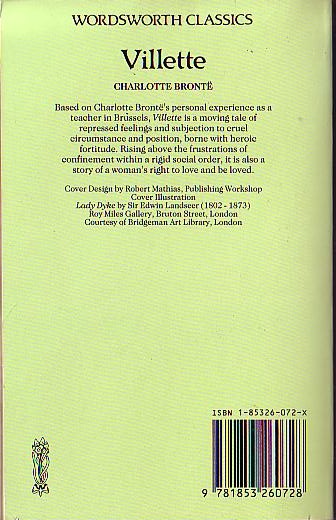Charlotte Bronte  VILLETTE magnified rear book cover image