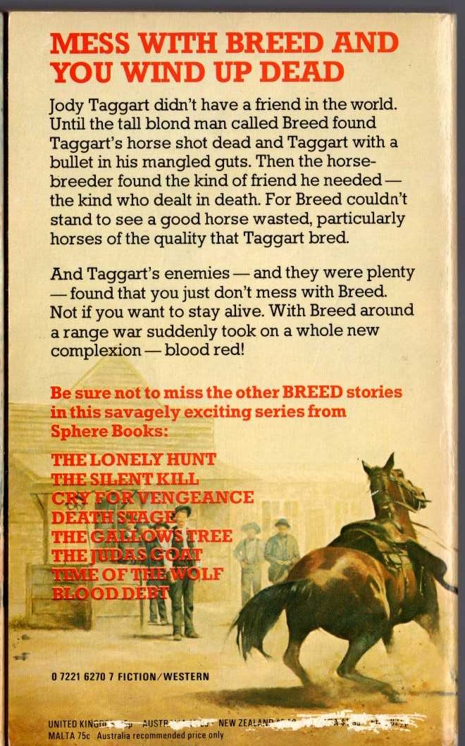 James A. Muir  BREED 9: BLOOD-STOCK! magnified rear book cover image