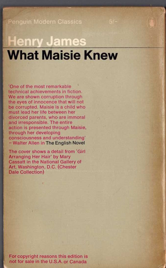 Henry James  WHAT MASIE KNEW magnified rear book cover image