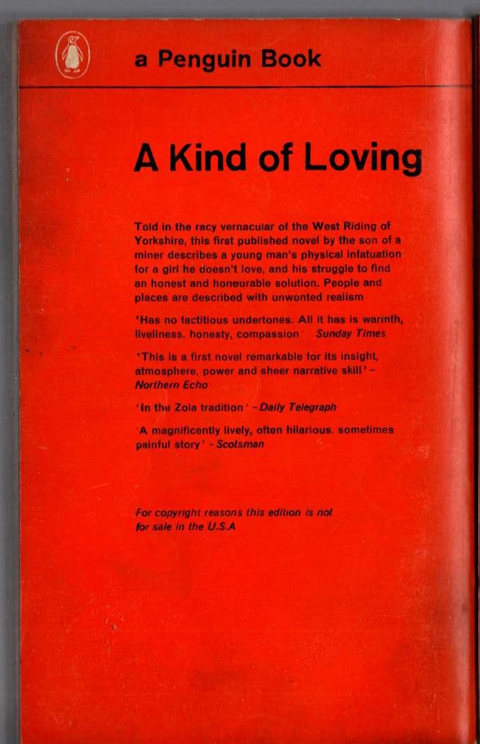 Stan Barstow  A KIND OF LOVING magnified rear book cover image