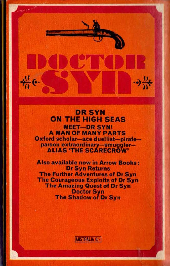 Russell Thorndike  DOCTOR SYN ON THE HIGH SEAS magnified rear book cover image