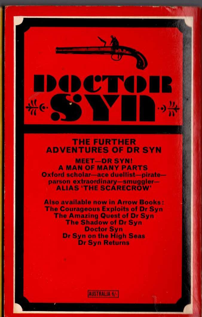 Russell Thorndike  THE FURTHER ADVENTURES OF DOCTOR SYN magnified rear book cover image