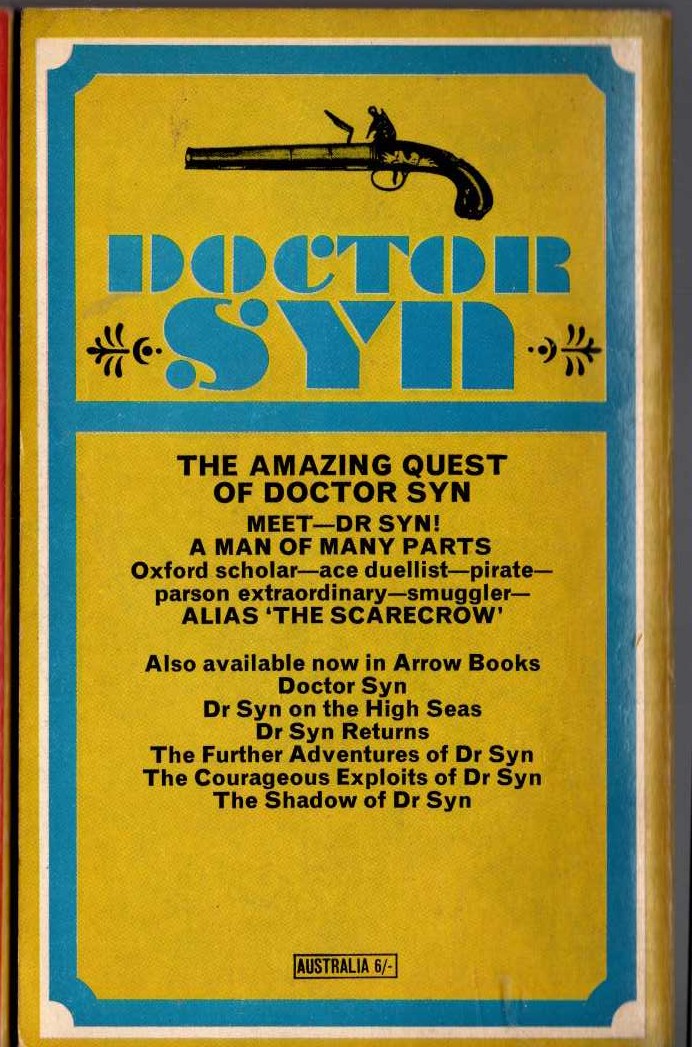 Russell Thorndike  THE AMAZING QUEST OF DOCTOR SYN magnified rear book cover image