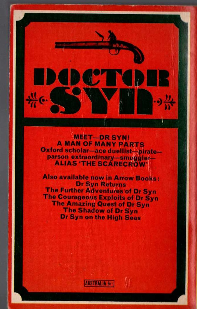 Russell Thorndike  DOCTOR SYN magnified rear book cover image