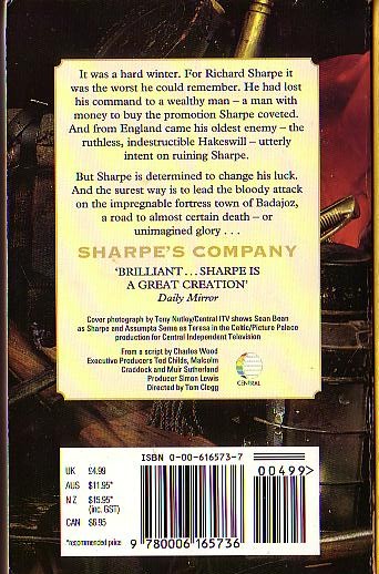 Bernard Cornwell  SHARPE'S COMPANY (TV tie-in: Sean Bean) magnified rear book cover image