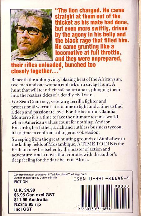 Wilbur Smith  A TIME TO DIE magnified rear book cover image