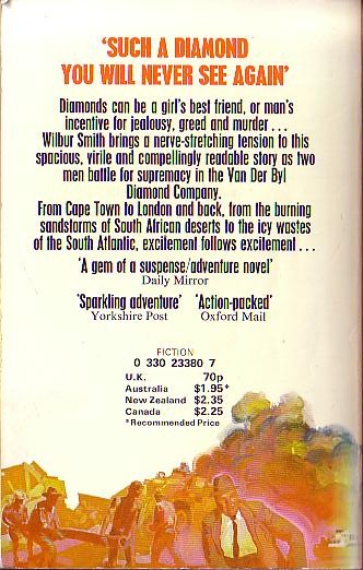 Wilbur Smith  THE DIAMOND HUNTERS magnified rear book cover image