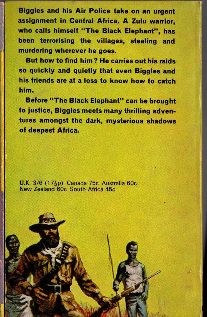 Captain W.E. Johns  BIGGLES AND THE BLACK RAIDER magnified rear book cover image