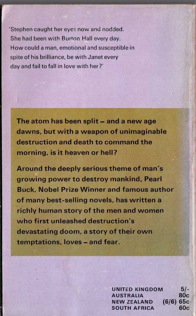 Pearl S. Buck  COMMAND THE MORNING magnified rear book cover image
