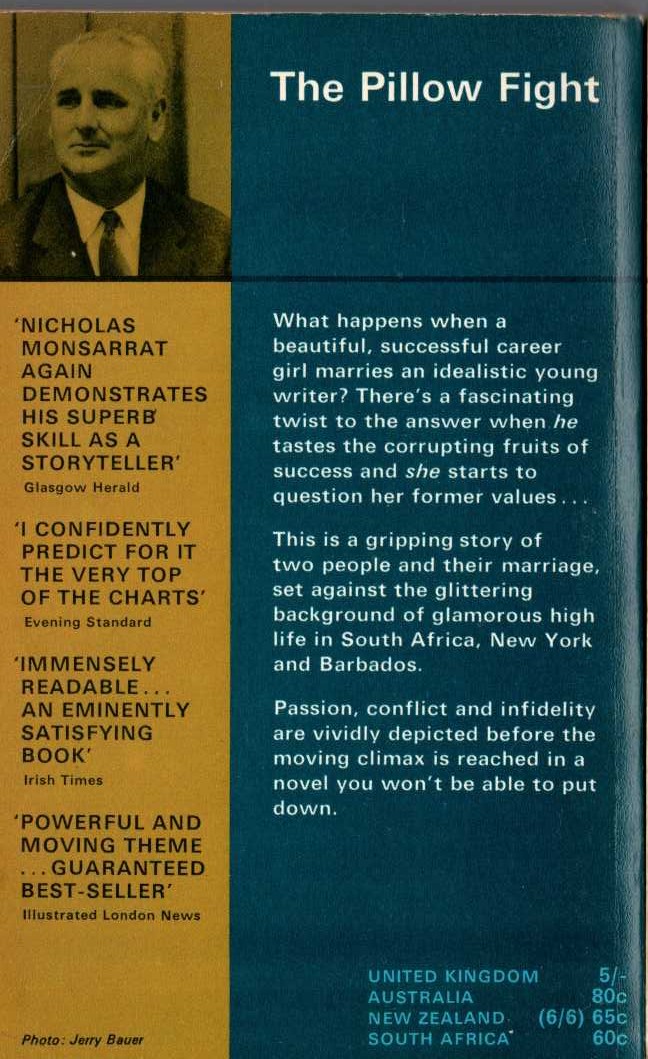 Nicholas Monsarrat  THE PILLOW FIGHT magnified rear book cover image