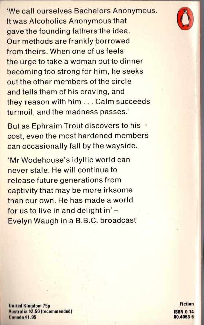 P.G. Wodehouse  BACHELORS ANONYMOUS magnified rear book cover image