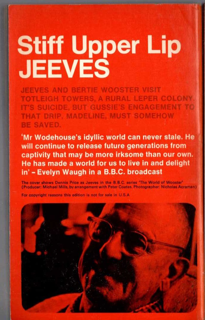 P.G. Wodehouse  STIFF UPPER LIP, JEEVES (Dennis Price) magnified rear book cover image
