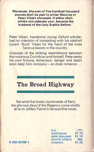 Jeffery Farnol  THE BROAD HIGHWAY magnified rear book cover image