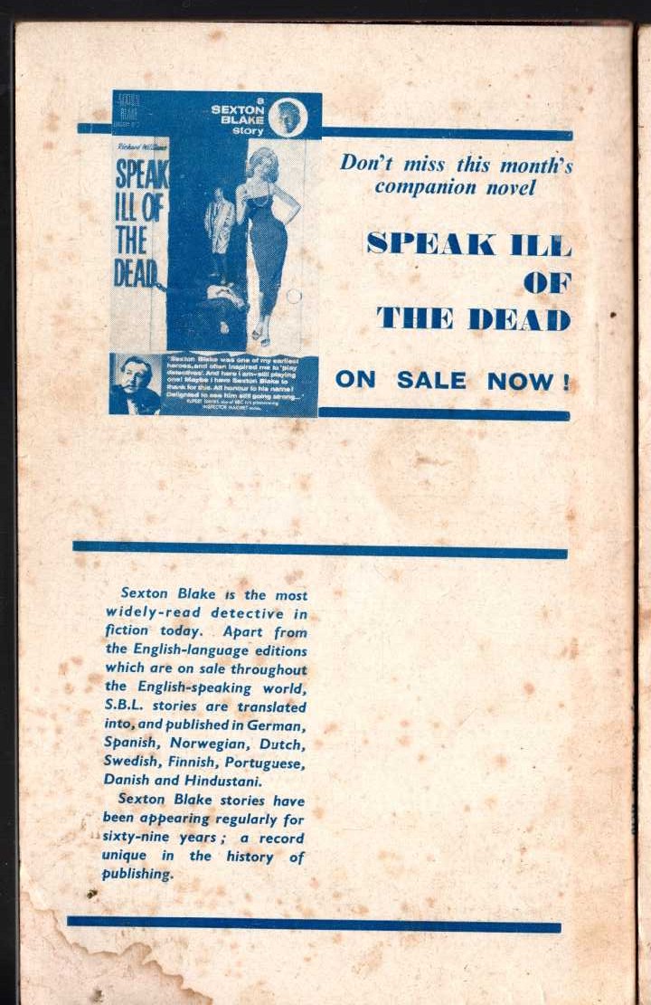 Desmond Reid  CULT OF DARKNESS (Sexton Blake) magnified rear book cover image