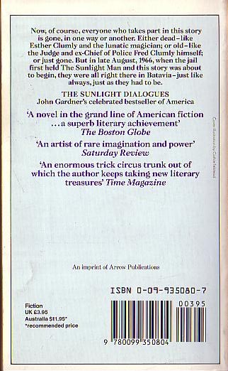 John Gardner  THE SUNLIGHT DIALOGUES magnified rear book cover image