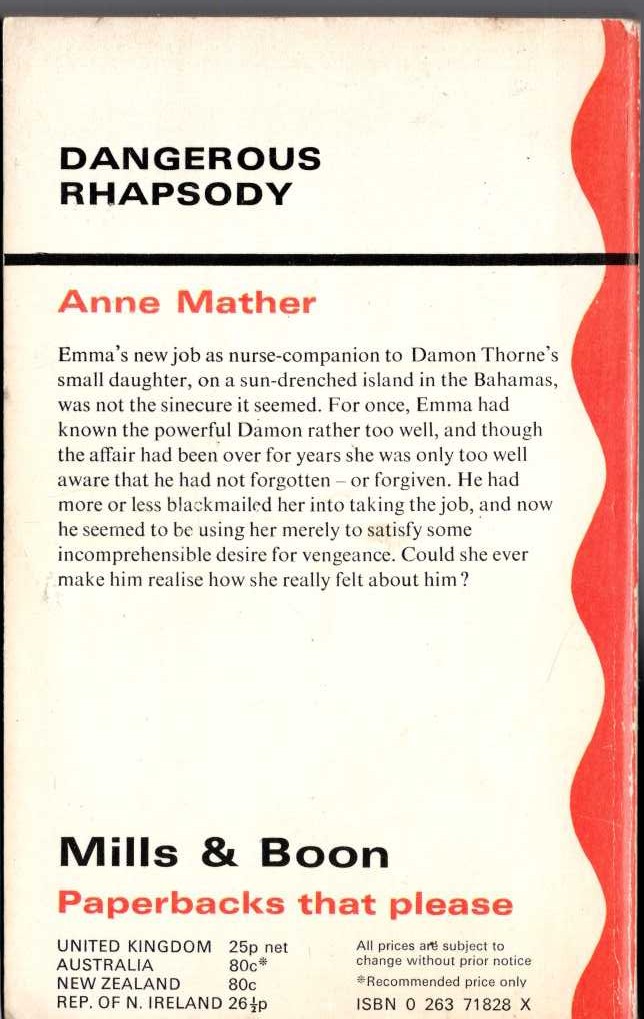 Anne Mather  DANGEROUS RHAPSODY magnified rear book cover image