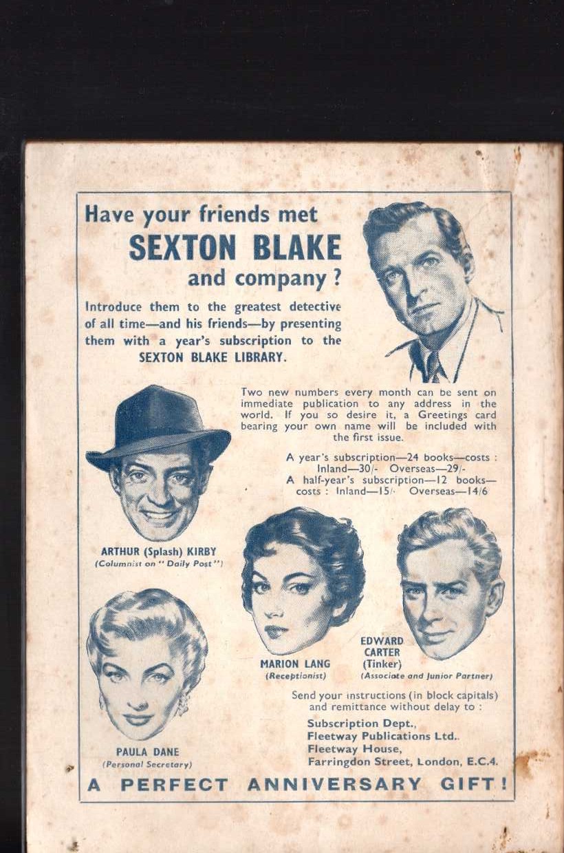 Desmond Reid  MURDER COMES CALLING! (Sexton Blake) magnified rear book cover image