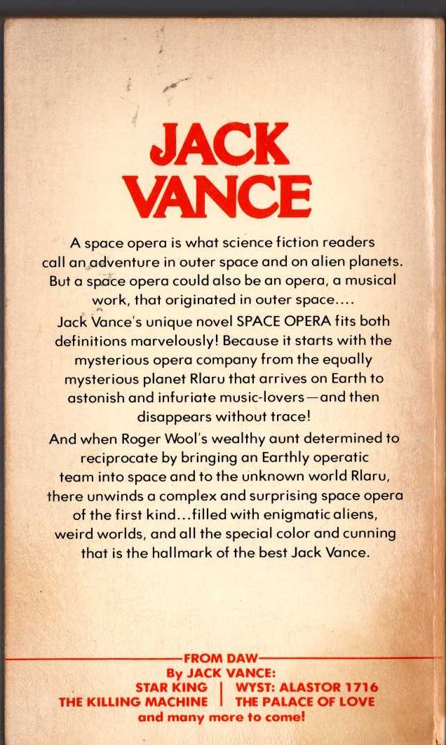 Jack Vance  SPACE OPERA magnified rear book cover image