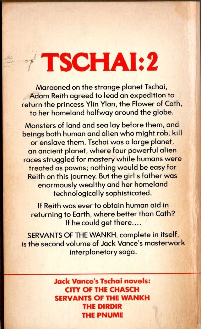Jack Vance  SERVANTS OF THE WANKH magnified rear book cover image