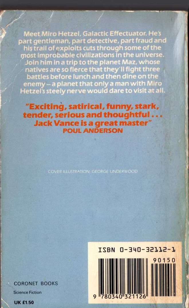 Jack Vance  GALACTIC EFFECTUATOR magnified rear book cover image