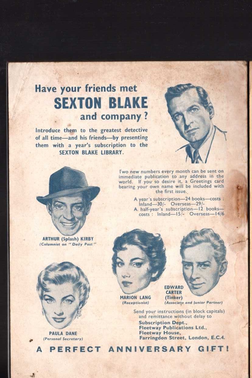 W.A. Ballinger  THE TELEVISION MURDERS (Sexton Blake) magnified rear book cover image