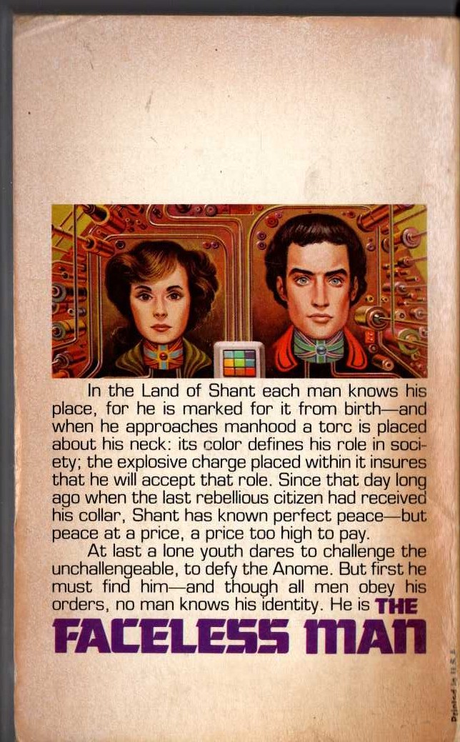 Jack Vance  THE FACELESS MAN magnified rear book cover image