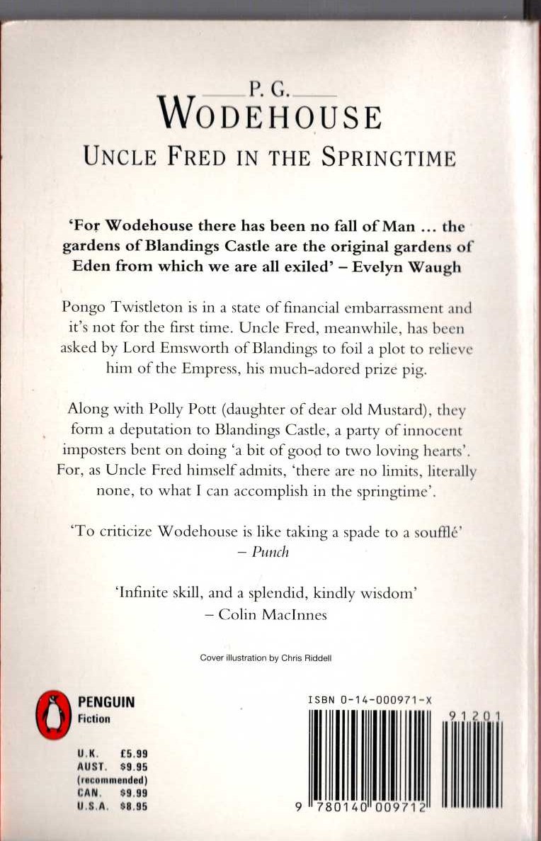 P.G. Wodehouse  UNCLE FRED IN THE SPRINGTIME magnified rear book cover image