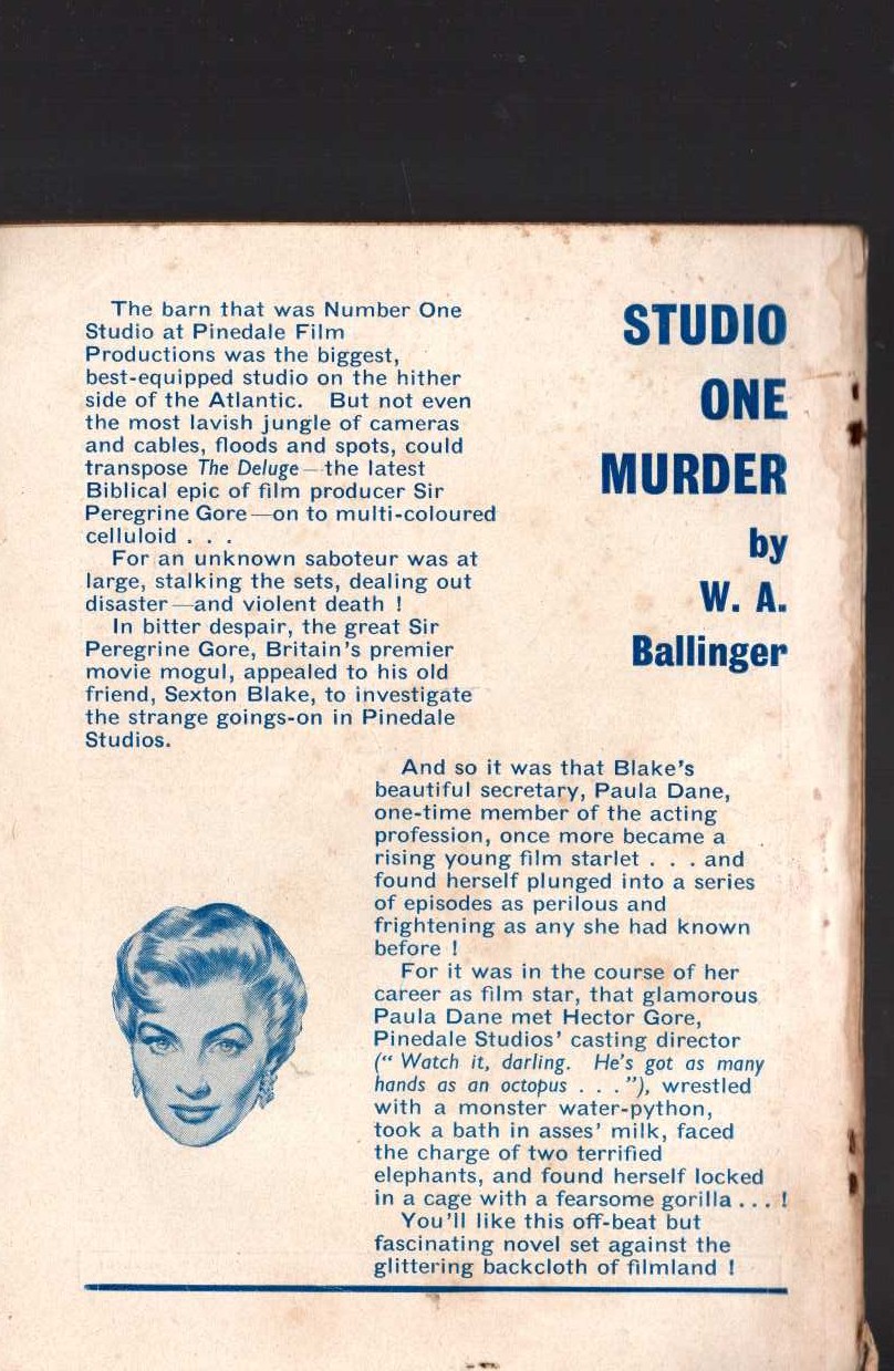 W.A. Ballinger  STUDIO ONE MURDER (Sexton Blake) magnified rear book cover image