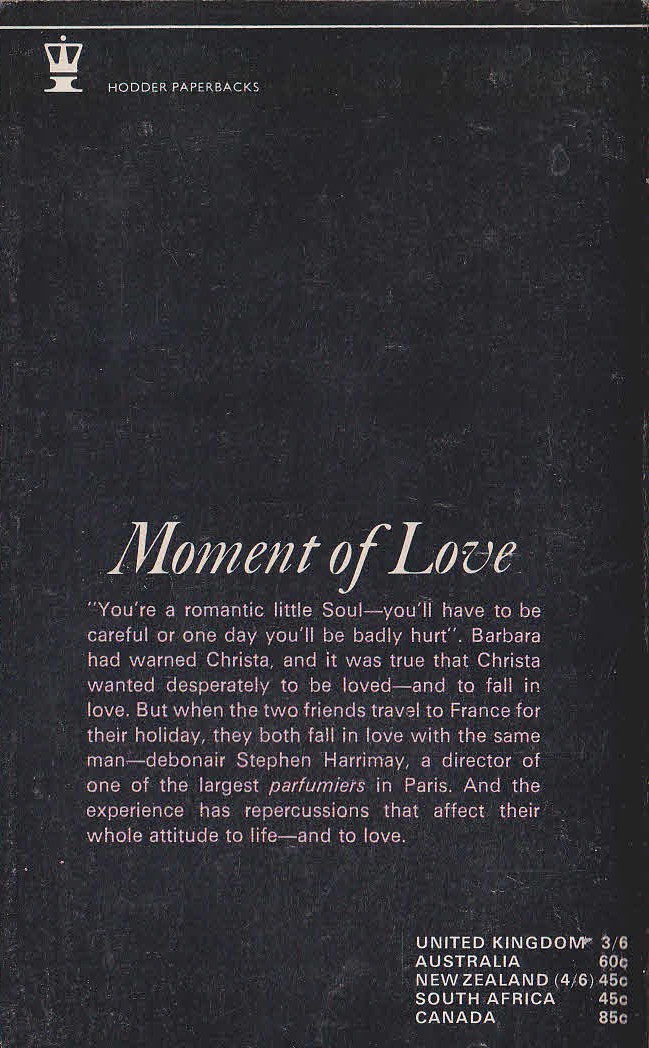 Denise Robins  MOMENT OF LOVE magnified rear book cover image