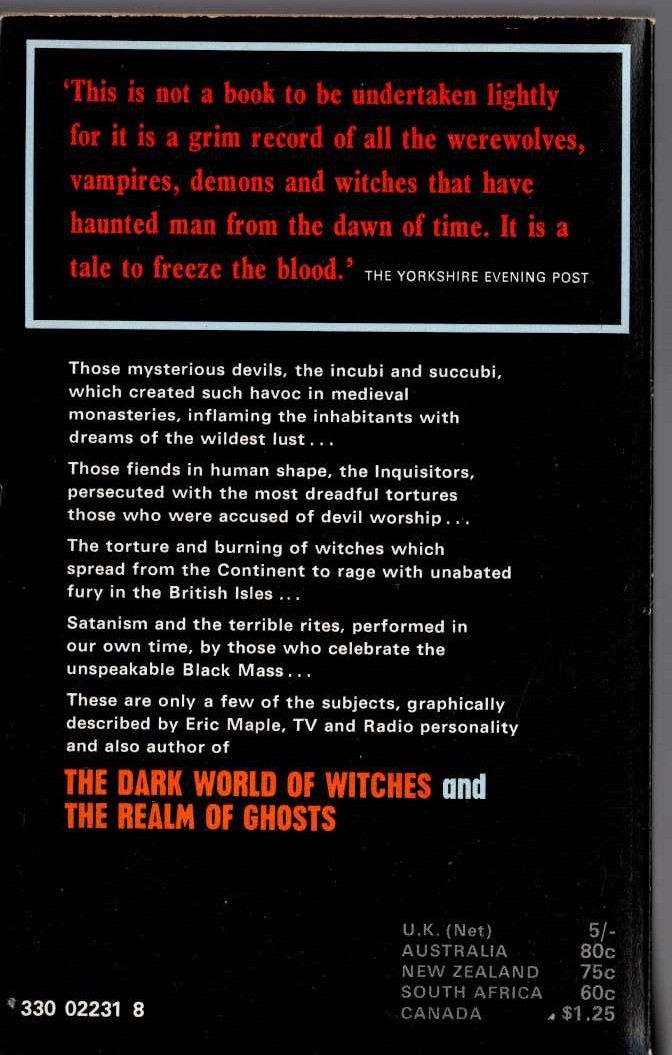 Eric Maple  THE DOMAIN OF DEVILS magnified rear book cover image