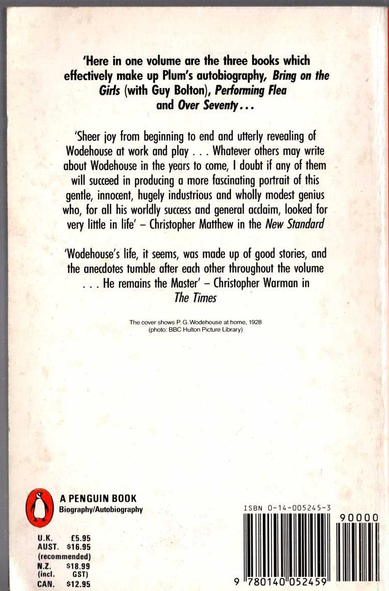 P.G. Wodehouse  WODEHOUSE ON WODEHOUSE: BRING ON THE GIRLS/ PERFORMING FLEA/ OVER SEVENTY... magnified rear book cover image