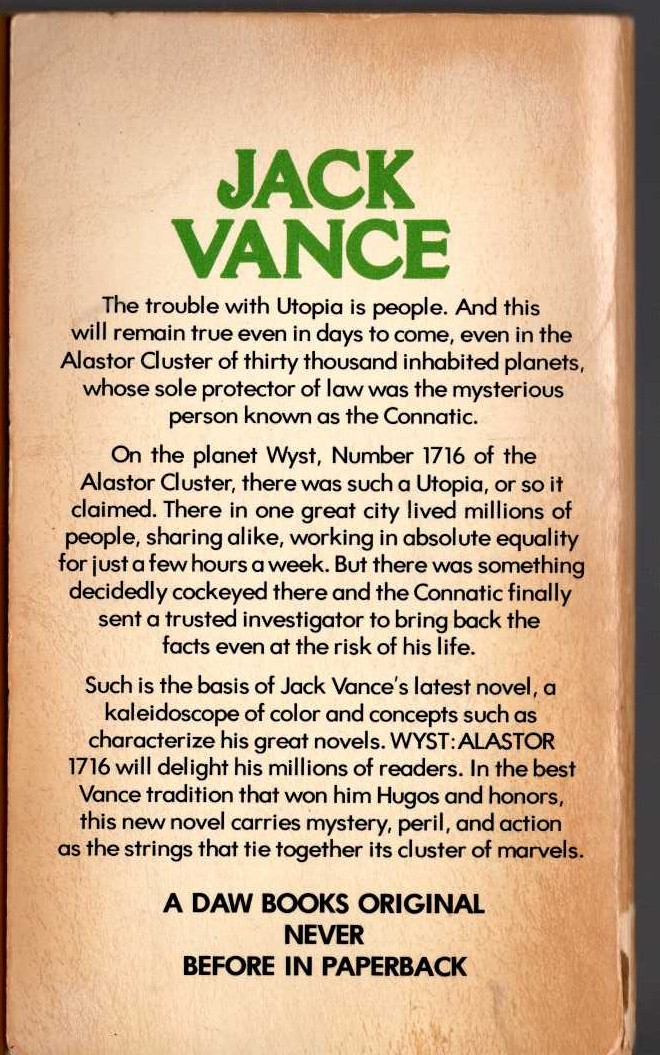 Jack Vance  WYST: ALASTOR 1716 magnified rear book cover image