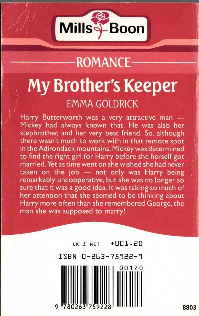 Emma Goldrick  MY BROTHER'S KEEPER magnified rear book cover image