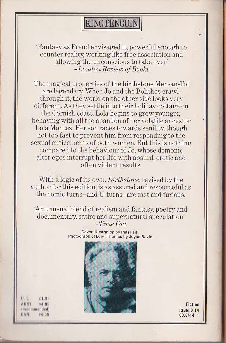 D.M. Thomas  BIRTHSTONE magnified rear book cover image