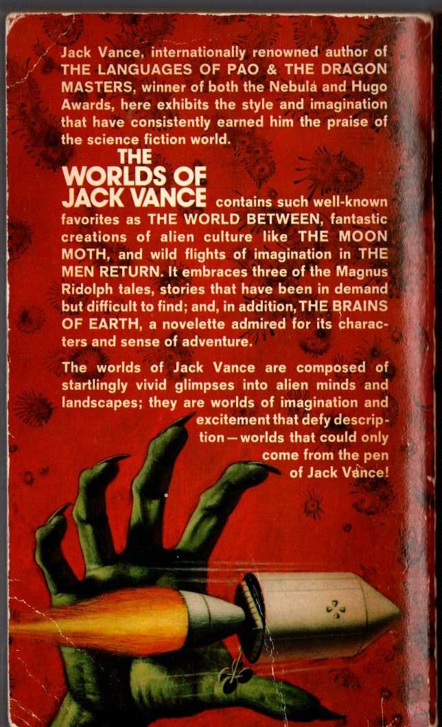 Jack Vance  THE WORLDS OF JACK VANCE magnified rear book cover image