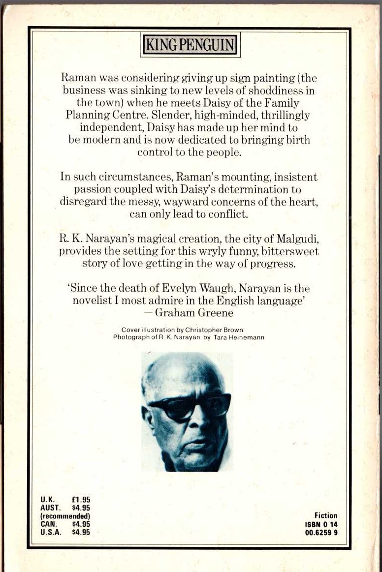 R.K. Narayan  THE PAINTER OF SIGNS magnified rear book cover image