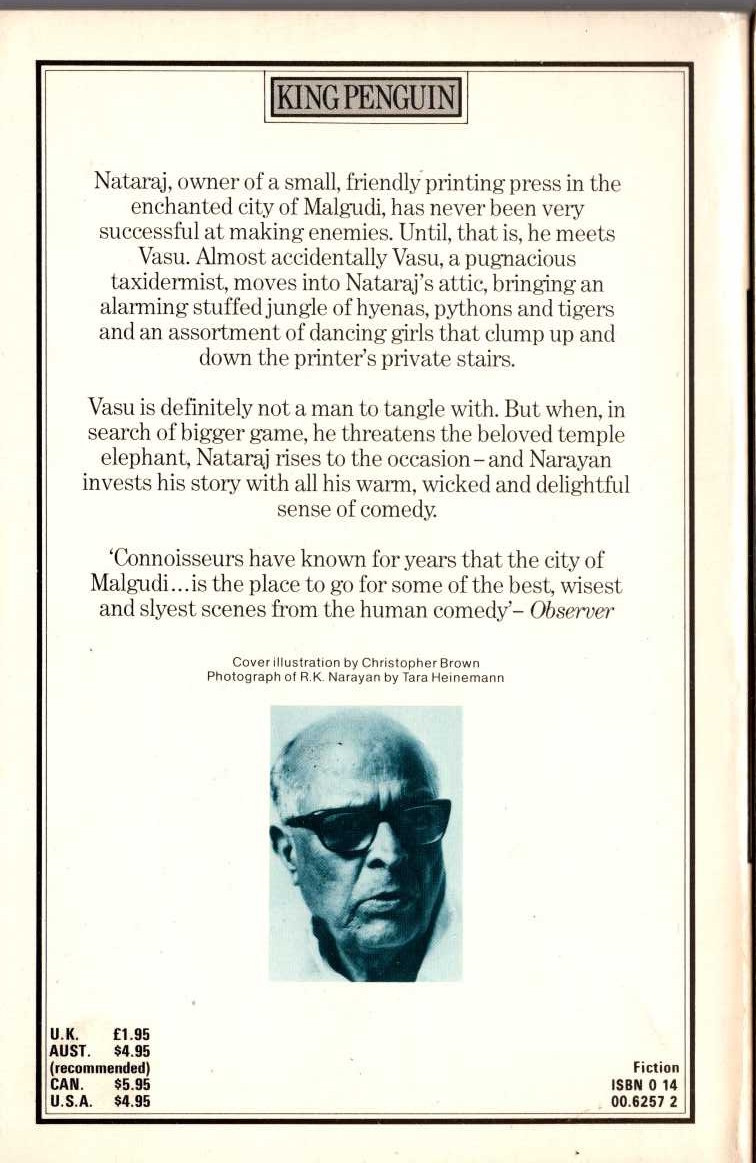 R.K. Narayan  MAN-EATER OF MALGUDI magnified rear book cover image