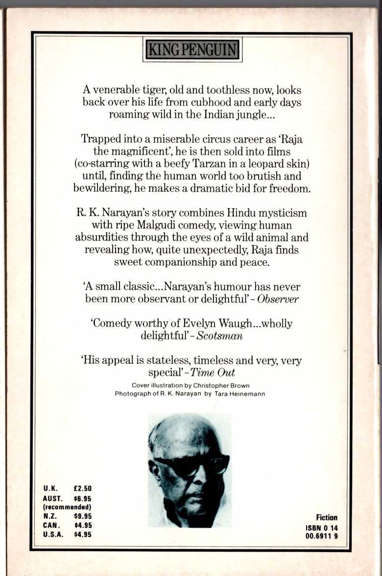 R.K. Narayan  A TIGER FOR MAGUDI magnified rear book cover image