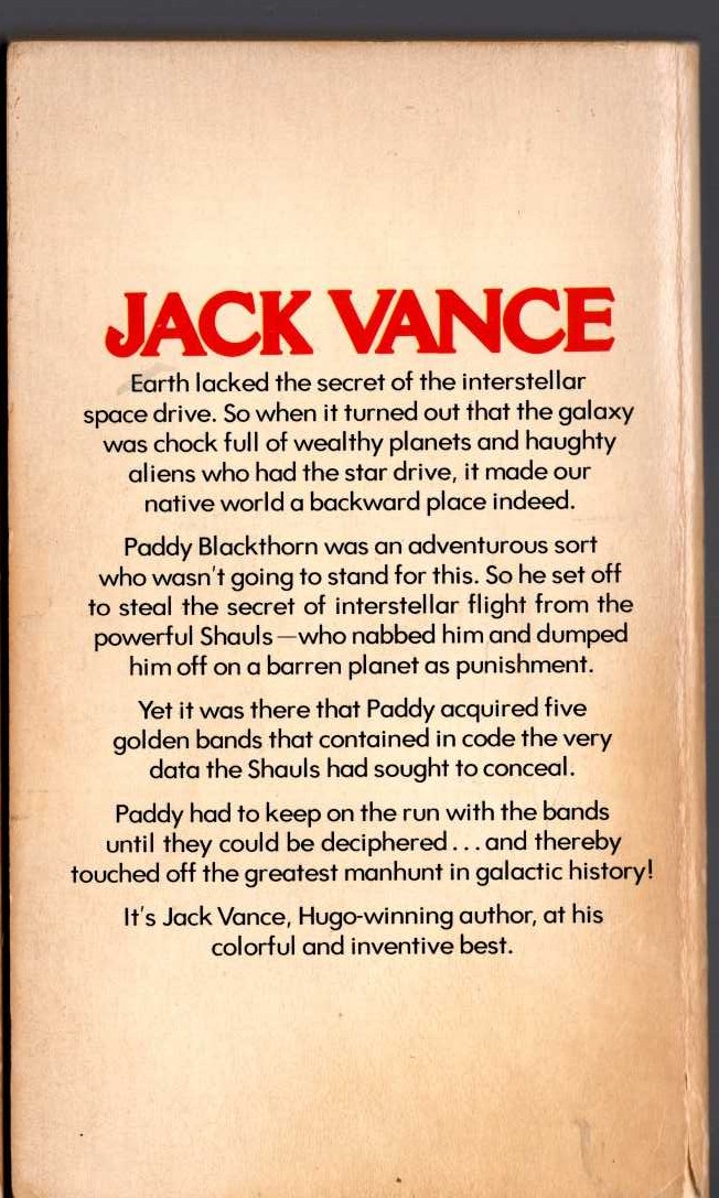 Jack Vance  THE FIVE GOLD BANDS magnified rear book cover image