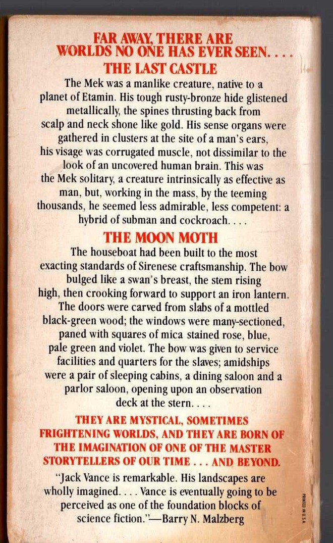 Jack Vance  THE BEST OF JACK VANCE magnified rear book cover image