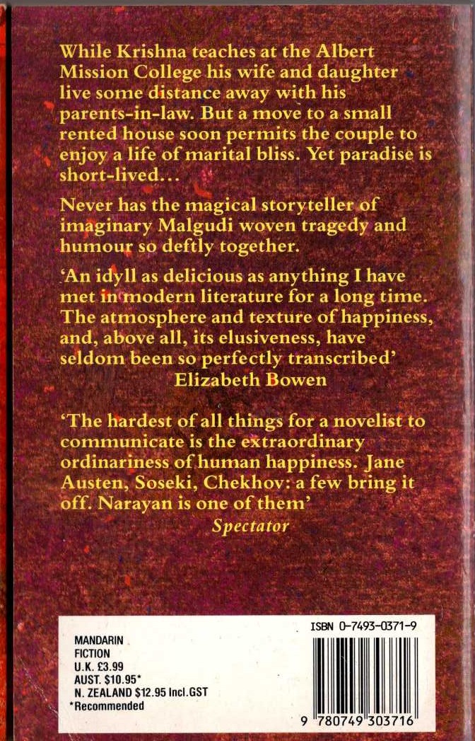 R.K. Narayan  THE ENGLISH TEACHER magnified rear book cover image