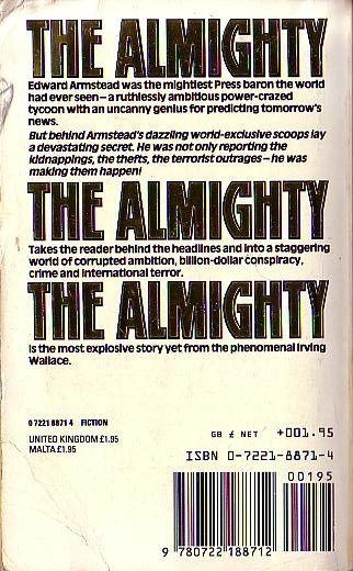 Irving Wallace  THE ALMIGHTY magnified rear book cover image