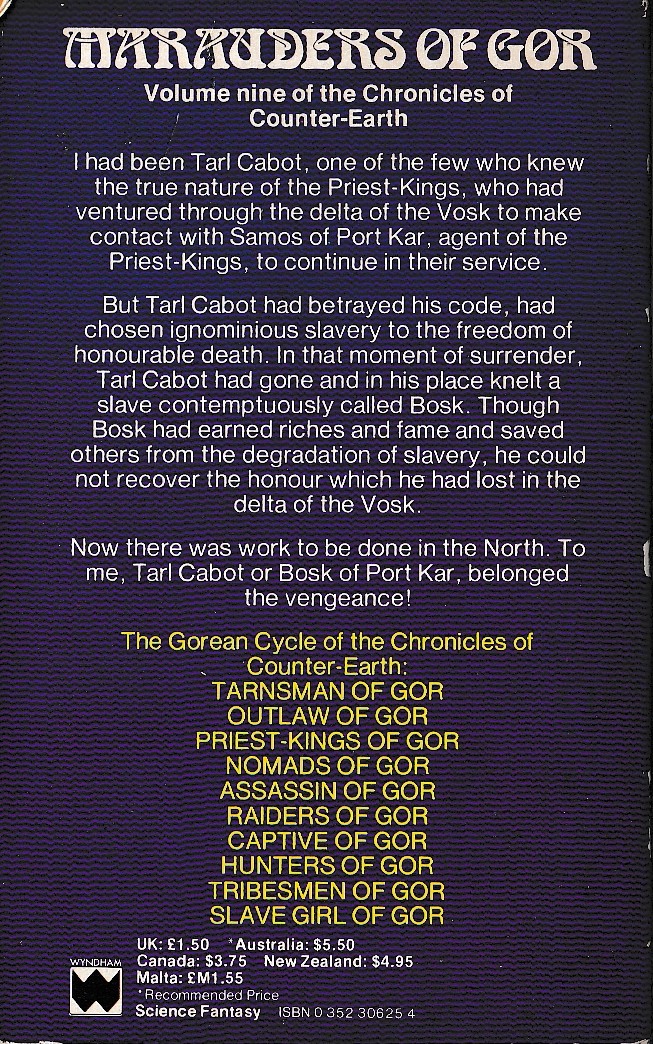 John Norman  MARAUDERS OF GOR magnified rear book cover image